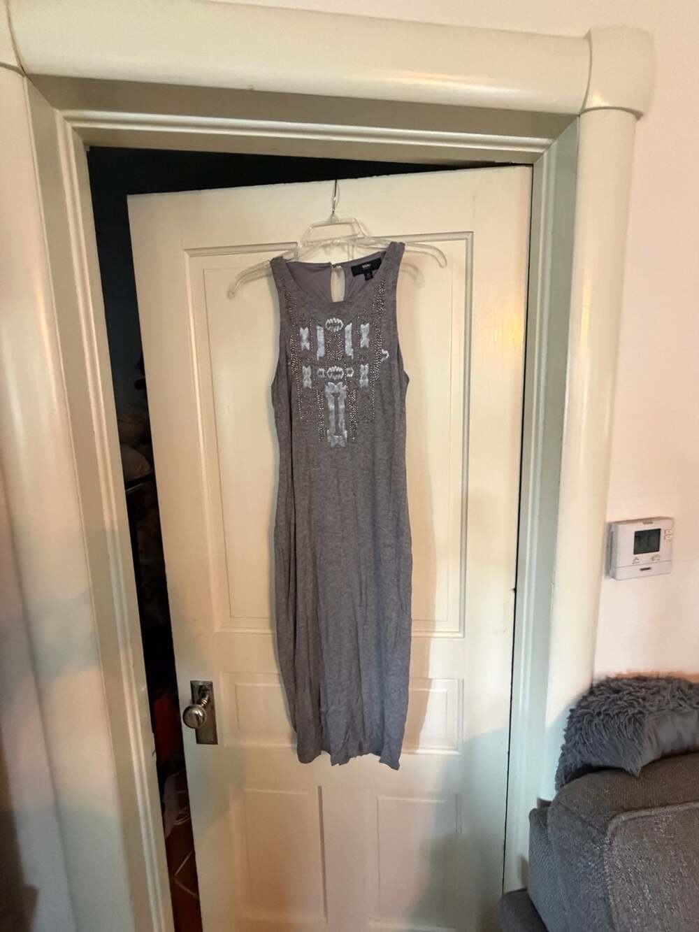 Mossimo Embellished Maxi Dress Size S Gray Sleeveless Tank Keyhole Back